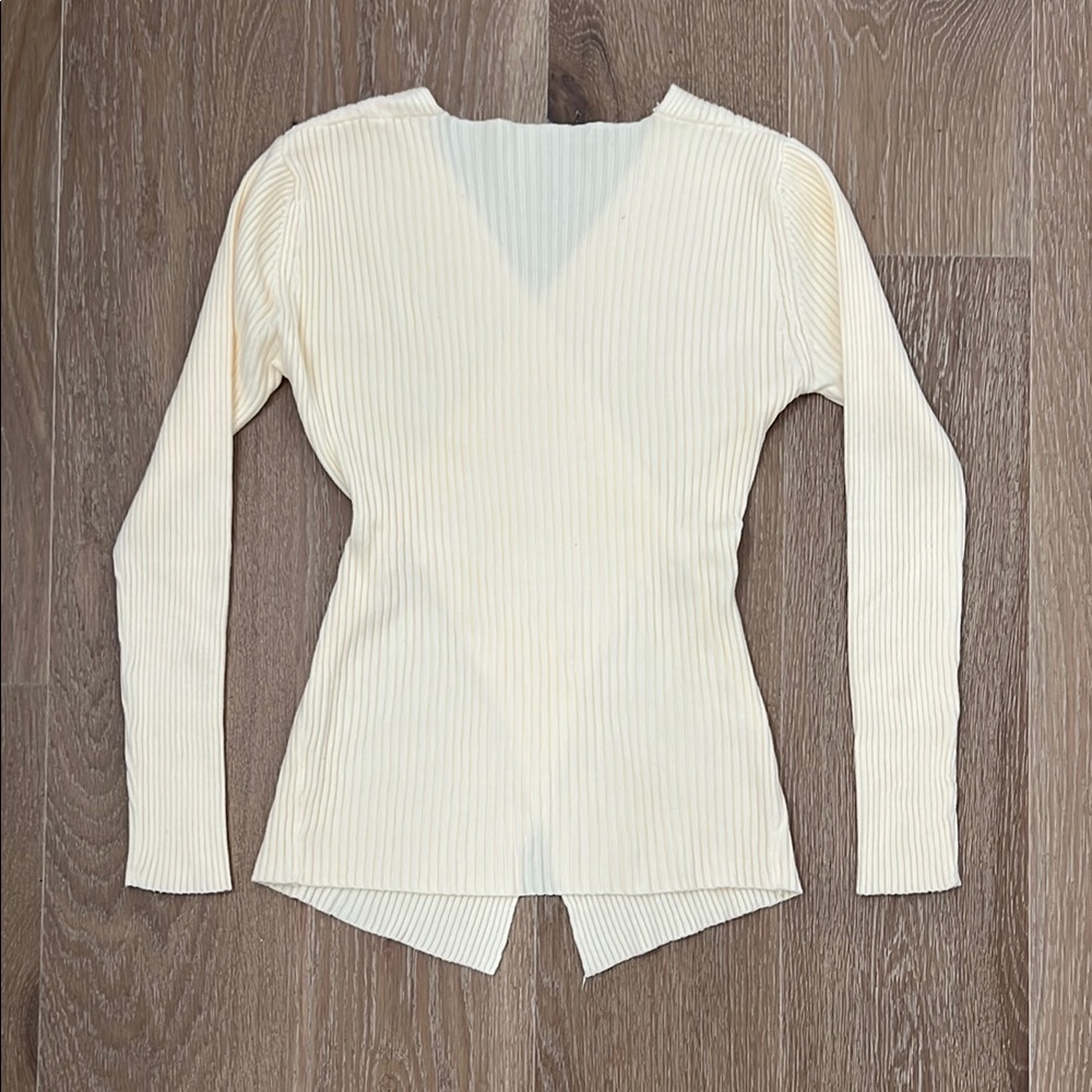 Cream Ribbed V-Neck Sweater - Picture 3 of 3